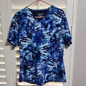 Cherokee Women's Blue Patterned Short Sleeve Scrub Top